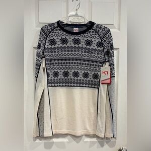 Kari Traa Women's XL Vilma Long Sleeve Performance Shirt NWT Blue White Merino